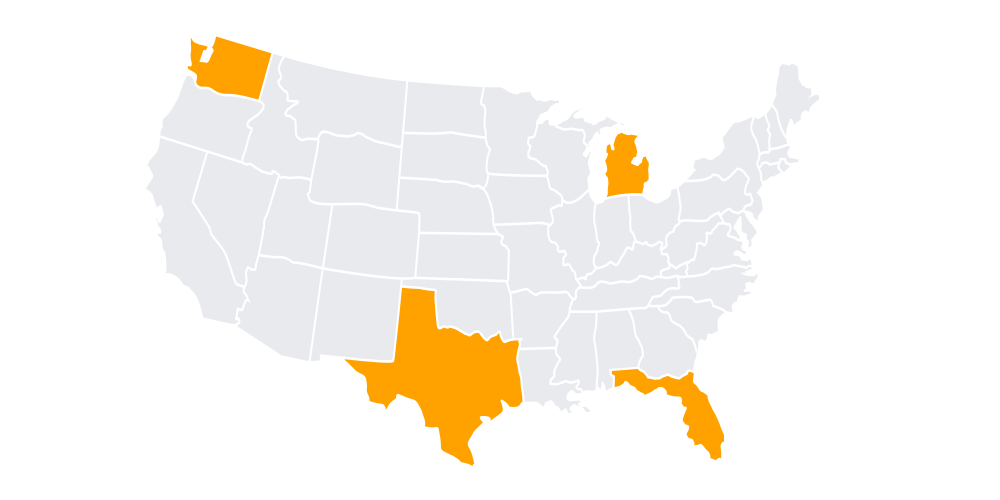 MHP Salud Map 2020 A map of the United States with MHP Salud locations highlighted in orange.